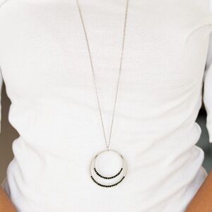 Front and Epicenter - Black & Silver Tone Paparazzi Necklace and Earrings Set